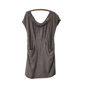 Bel Air Womens Taupe Gray Flowy Silk Ruffle Neckline Dress Size Medium